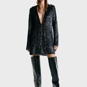 H&M Edition Holiday 2025 Black Embellished V-Neck Long Sleeve Dress. NWT. Large